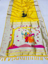 Yellow color soft paithani silk saree with zari weaving work
