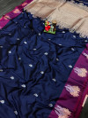 Navy blue color soft cotton silk saree with zari work