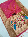 Peach color paithani silk saree with weaving work