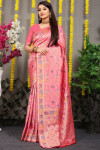 Baby pink color soft kanchipuram silk saree with zari woven work