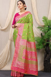 Parrot green color soft kanchipuram silk saree with zari weaving work