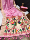 Baby pink color paithani silk saree with zari woven work