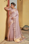 Baby pink color maheshwari silk saree with zari work