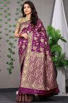 Magenta color kanchipuram silk saree with golden zari work