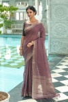magenta color soft linen saree with weaving work
