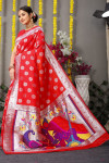 Red color paithani  silk saree with zari weaving work