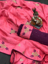 Pink color soft dola silk saree with embroidery and stone work