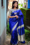 Royal blue color raw silk saree with woven design