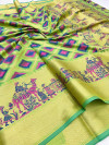 Parrot green color soft banarasi silk saree with weaving work