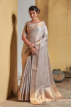 Gray color maheshwari silk saree with zari work