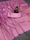 Lavender color soft fancy silk saree with golden zari weaving work