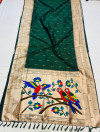 Green color soft paithani silk saree with zari weaving work