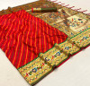 Red color paithani silk saree with zari work and leheriya design