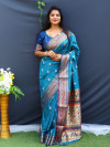 Firoji color soft paithani silk saree with golden zari work