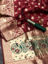 Maroon color soft banarasi silk saree with zari weaving work
