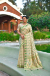 Off white color tussar silk saree with zari woven border