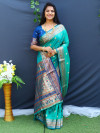 Rama green color soft paithani silk saree with golden zari work