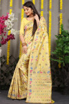 Cream color soft kanchipuram silk saree with zari woven work
