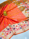 Peach color soft kanchipuram silk saree with zari work