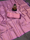Lavender color soft fancy silk saree with golden zari work