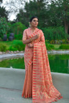 Pink color tussar silk saree with zari woven border