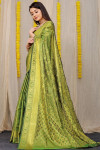 Mehndi green color kanchipuram silk saree with zari weaving work