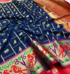 Navy blue color soft patola silk saree with weaving work