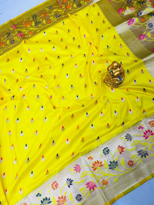 Light yellow color soft kanchipuram silk saree with zari work