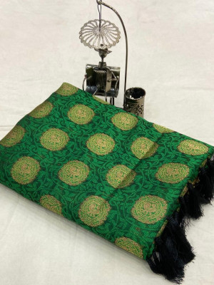 Green color banarasi silk saree with weaving work