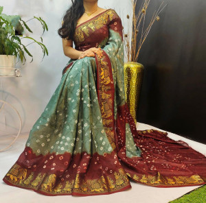 Multi color soft bandhani saree with hand bandhej print