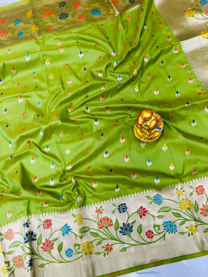 Mehndi green color soft kanchipuram silk saree with zari work