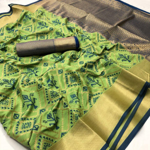 Pista green color soft banarasi patola silk saree