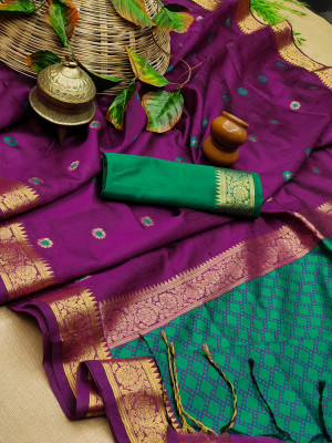 Magenta color raw silk saree with weaving work