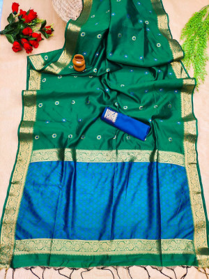 Green color raw silk saree with weaving work
