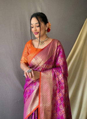 Magenta color banarasi silk saree with weaving work