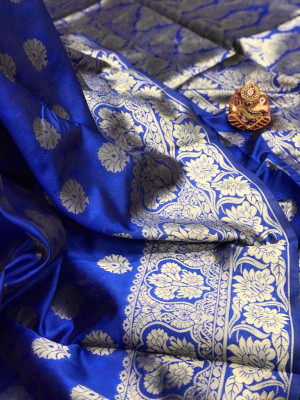 Royal blue color banarasi silk saree with weaving work