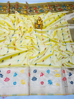 Off white color soft kanchipuram silk saree with zari work