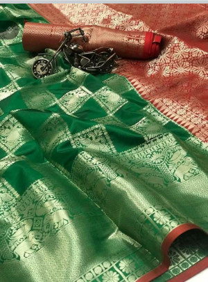Green color soft kanchipuram silk saree with gold zari weaving work