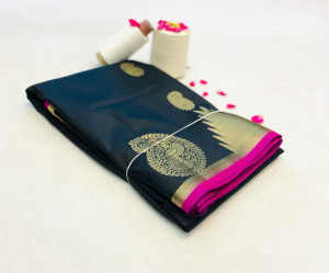 Black color banarasi silk saree with zari woven work