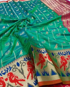 Rama green color soft patola silk saree with weaving work