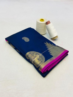 Navy blue color banarasi silk saree with zari woven work