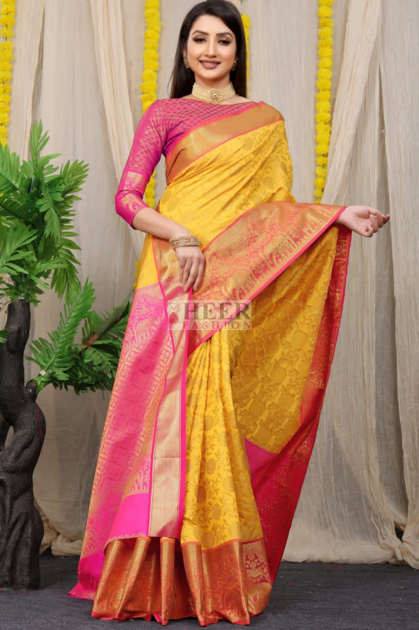 Kanchipuram Saree in Yellow : SNGA2930