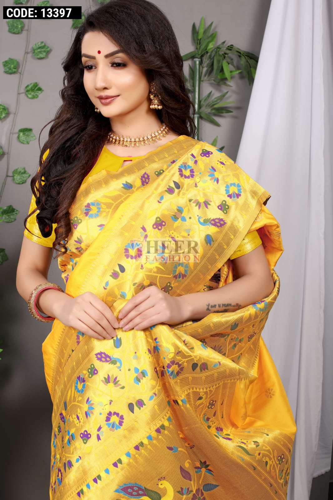 Yellow Paithani Silk Saree with Gold Zari Floral Jaal Work