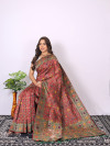 Red color patola silk saree with woven design