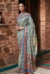Firoji color muslin silk saree with digital printed work