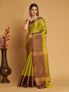 Lemon yellow  color soft cotton silk saree with zari weaving work