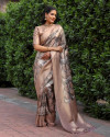 Beige color soft silk saree with digital printed work