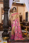Beige color paithani silk saree with zari weaving work