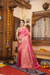 Rani pink color kanjivaram silk saree with zari weaving work