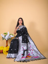Black color soft paithani silk saree with zari weaving work